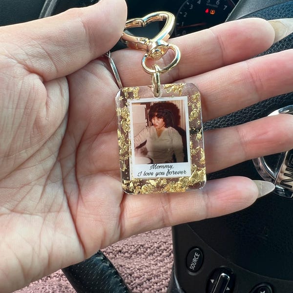 Personalized Photo Gold Keychain -customize W/your Photo, Resin Photo ...