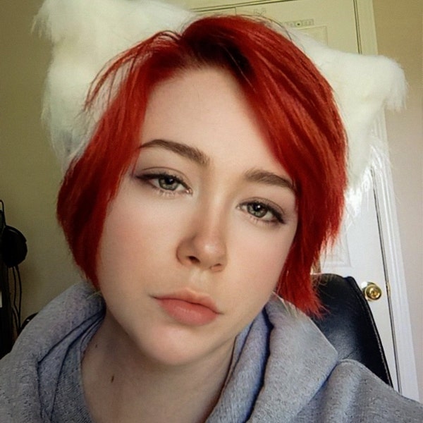 White Cat Ears Kitty Kitten Cosplay Anime Headwear Long Furry Animal ...