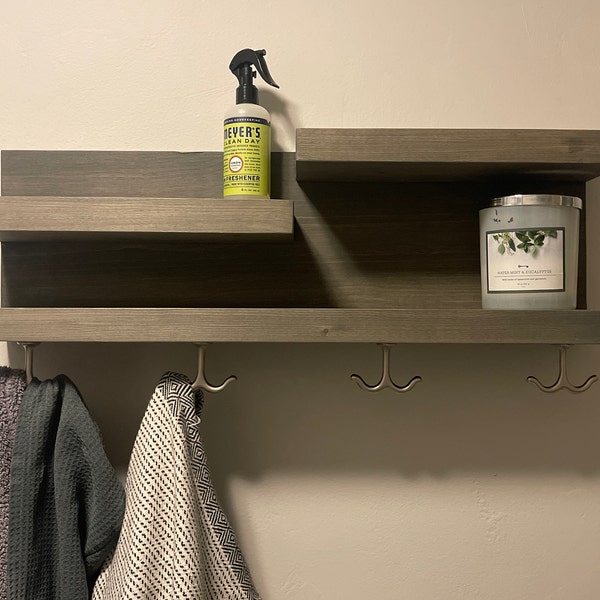 28" Bathroom Shelf Organizer With Towel Hooks - 5" Deep - Holds Full ...