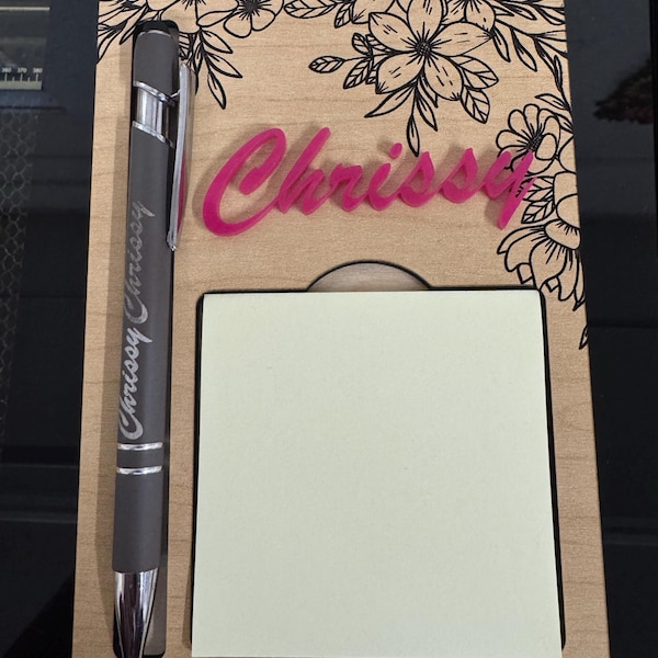Personalized Floral Sticky Note Pad Holder & Pen Set Laser Cut File ...