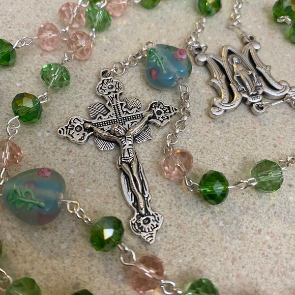 Ave Maria Miraculous Medal Rosary Center - Genuine Oxidized Silver ...