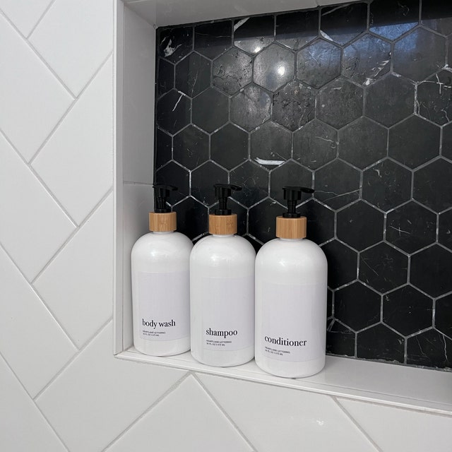 Minimal Home Decor, Bathroom Organization and Storage, Shower Container,  Minimalist Shampoo and Conditioner Bottles 