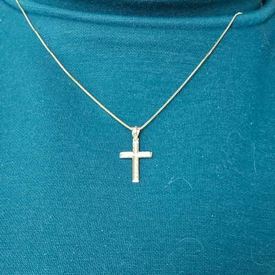 14K Real Yellow Gold Cross Religious Charm Thin Pendant for Necklace or ...