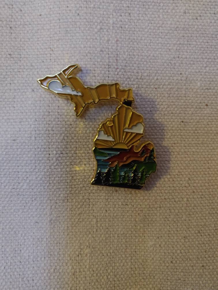 Michigan Enamel Pin | Gold Soft Enamel Pin | Illustrated United State Pin | Butterfly Clasp | 1.25&quot;