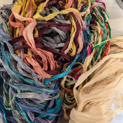 Sari Silk Ribbon Yarn - Super Bulky Vintage Recycled Silk | 30+ Yards For Knitting & Crochet