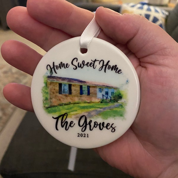 Custom Home Ornament, Custom Watercolor House Christmas Ornament ...