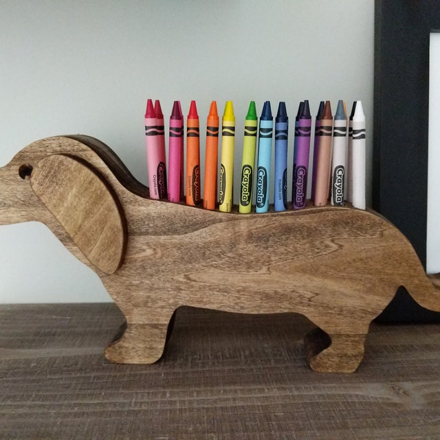 Crayon holder, dachshund shape, choice of poplar, dark or light