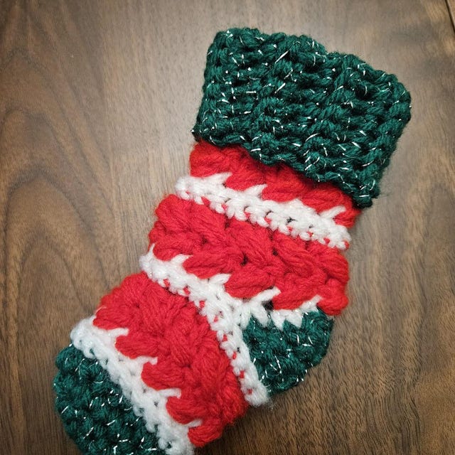 A customer's finished Wheat Stitch Mini Stocking Crochet Pattern