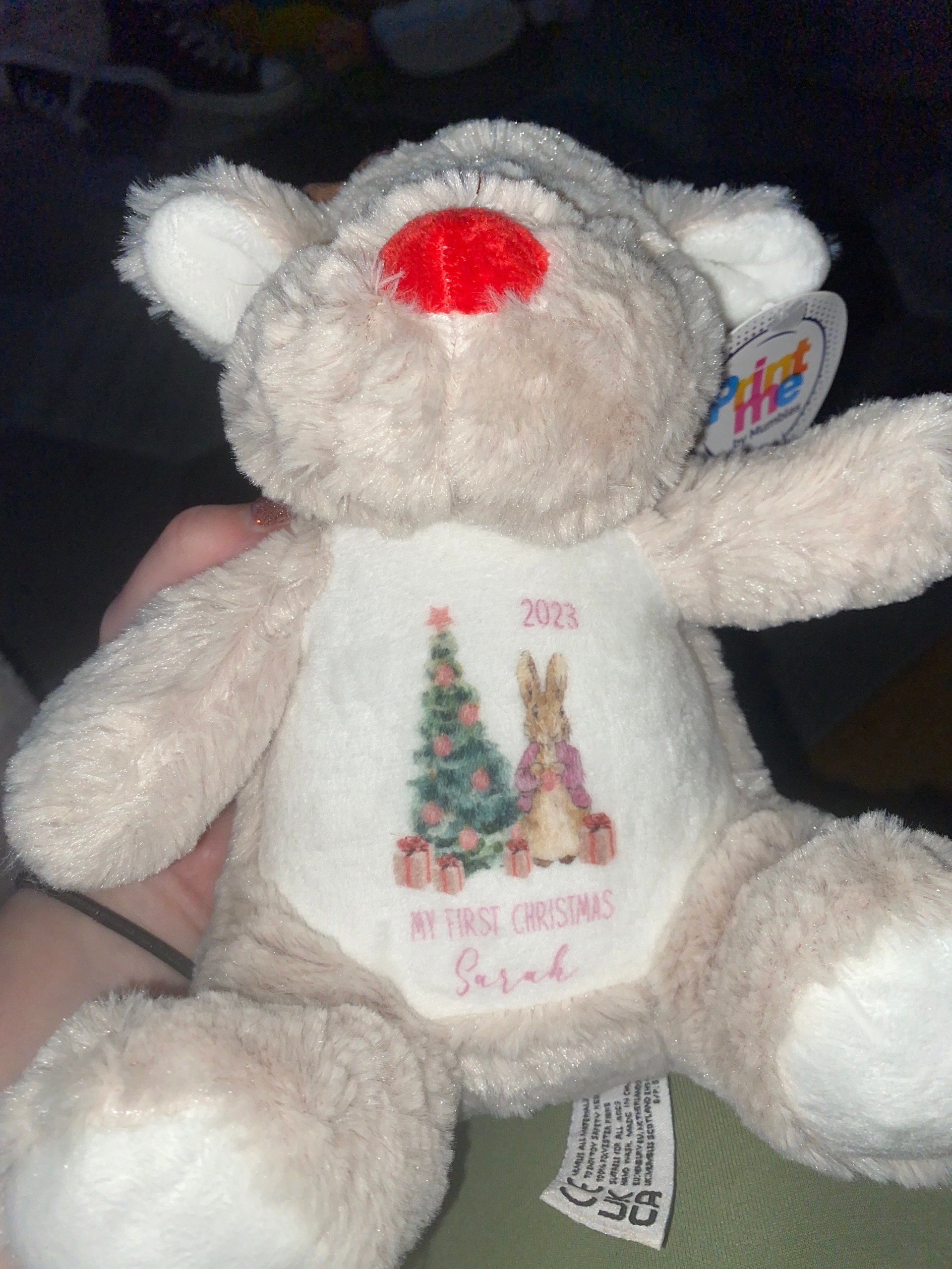 Personalised Small Rudolf Reindeer Christmas Teddy Bear Plushie Baby&#39;s First 1st Xmas Children&#39;s Kids Name Gift Present Keepsake