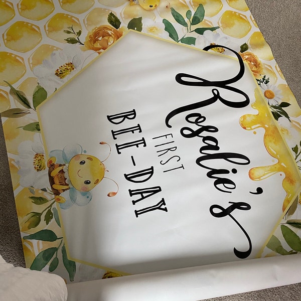 Bee Backdrop, Bumble Bee Banner, Little Honey Birthday Party, Bee-day ...