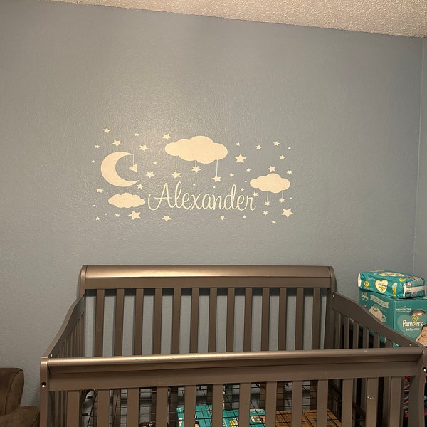 Personalized Nursery Name Stars Moon Cloud Baby Boy Girl Moon Stars ...