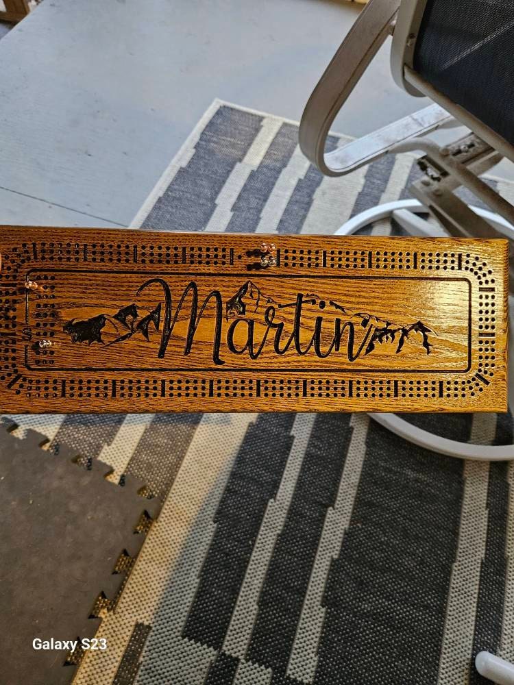 Personalized Cribbage Board, Family Name Carved, Wooden Cribbage, Wedding Gift, Anniversary Gift, Cottage Sign, Anderson Design