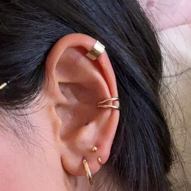 イヤーカフ ピアス ゴールド 14K ゴールドフィルド フラットワイドイヤーカフ、ピアス穴なし