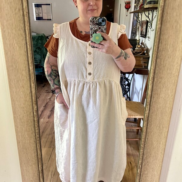 Linen Dress With Pockets, Midi Dress With Ruffles, Fall Linen Dress ...