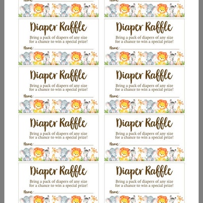 Safari Baby Shower Diaper Raffle Tickets and Diaper Raffle - Etsy