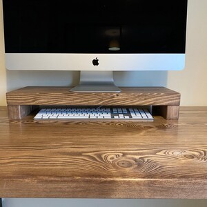 Dual Monitor Stand - Rustic Wooden Desk Monitor Stand with