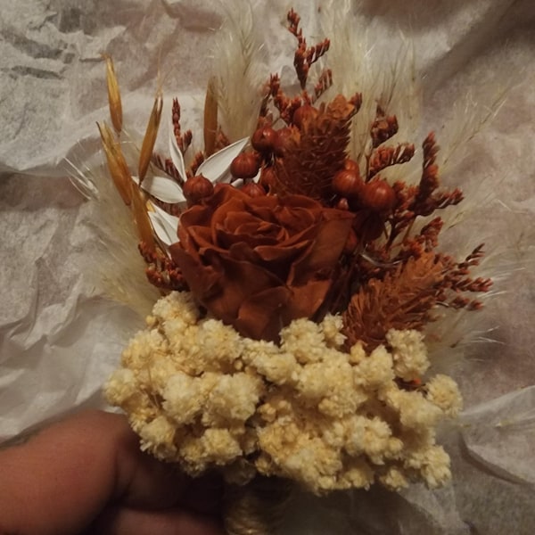 Boho Rust Terracotta Rose Boutonniere,burnt Orange Boutonnieres, Fall ...