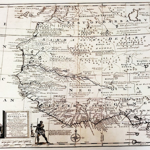1747 Negroland Map by Eman. Bowen | Showing the Kingdom of Judah on the