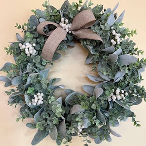 Year Round Lambs Ear Wreath, Modern Farmhouse Eucalyptus Wreath ...