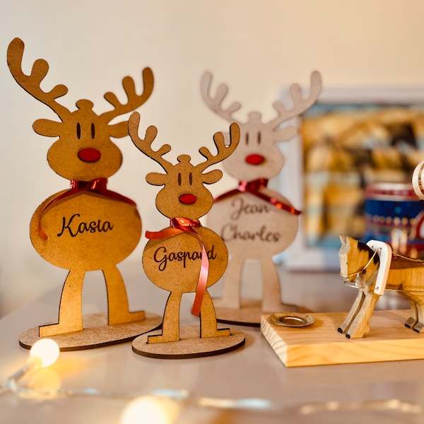 Gulfmew 12 Noël Autoportants Marque-Places de Table en Bois Autoportants Nom de Table Festives Décorations Debout en Bois avec Marqueur Noir pour Dîner(Nain,3,74 x 1,93 Pouces