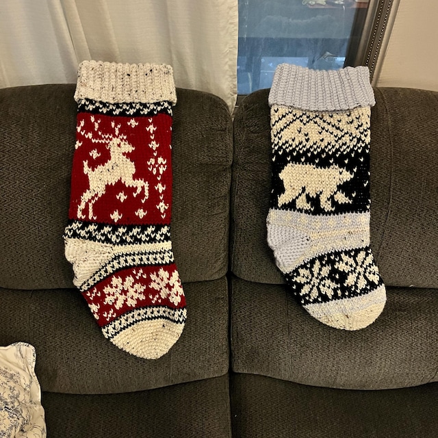 A customer's finished Prancing Deer Stocking Crochet Pattern