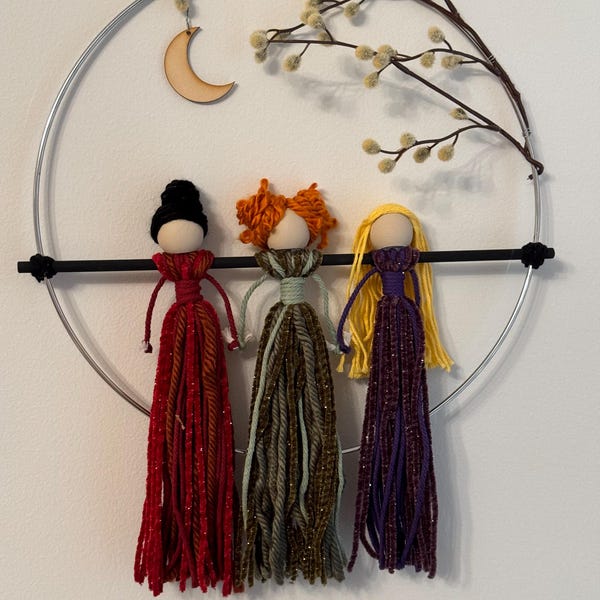 Macrame Hocus Pocus Hocus Pocus Wall Decor, Halloween Witch Decor, Sanderson Sisters Wreath ...