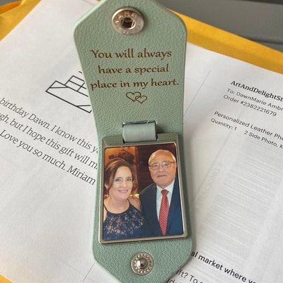 Personalized Leather Photo Keychain, Drive Safe, Handwritten Message ...