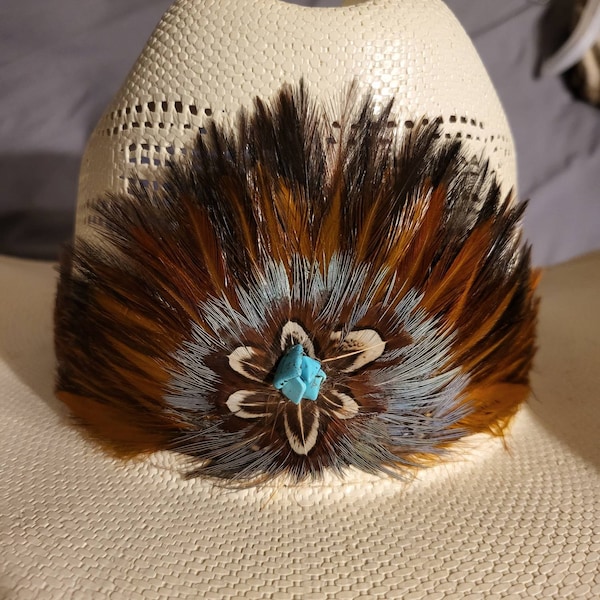 Boho Western Hat w/ Feather Tie Hat Band-Rust 982t