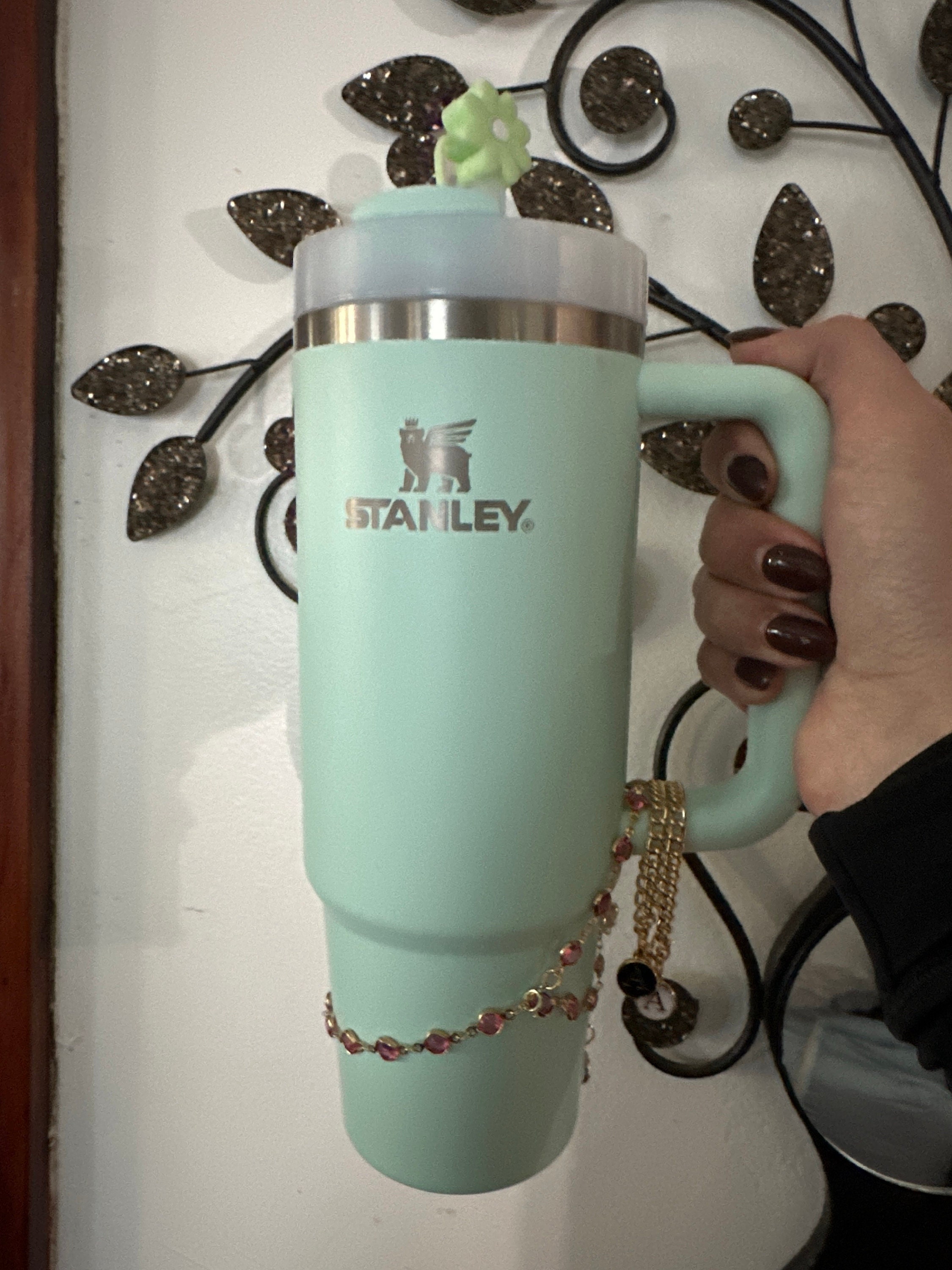 Stanley boot handle bracelet w/ personalized letter and bow charm, 40 oz Stanley bling charm, Stanley gift - pink, blue, purple, choc gold