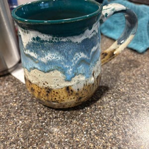 Handmade Beach/Coffee inspired/themed, Pottery mugs. Quality Stoneware, Glazed Ceramics, Tea Lovers