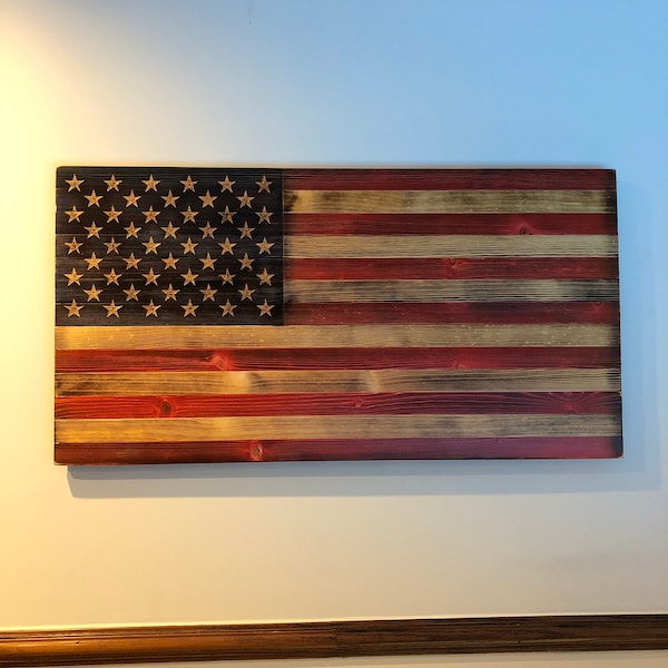 Handcarved Wood American Flag, Rustic Wall Art Decor - Etsy