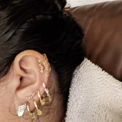 14K Sold Gold, Sngle Short Spke Hoop Earrng, Spke Hugge Hoop Cartlage Earrngs, Danty