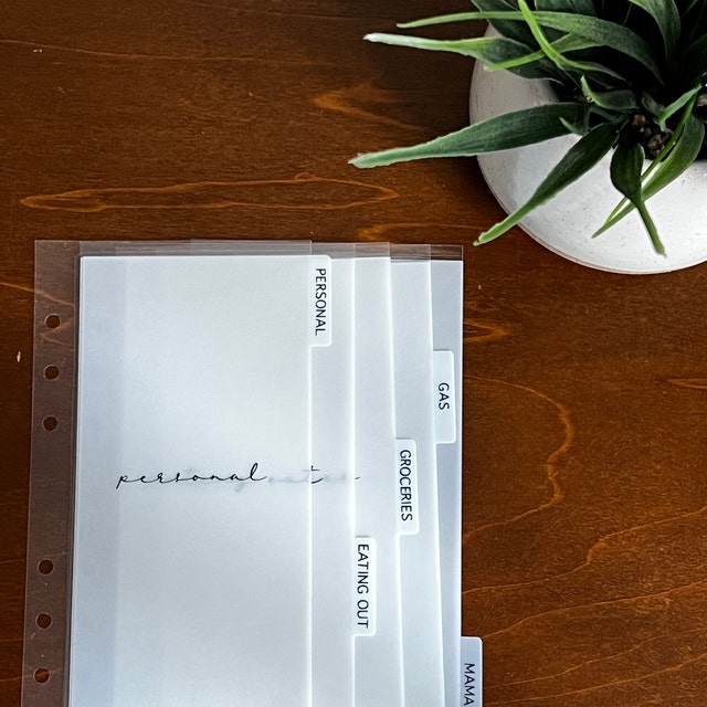 A6 Vellum/Matte Clear Cash envelopes with custom divider tabs and vinyl  labels