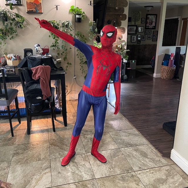 ニューデイ スパイダーマンスーツ 赤と青のコスプレ衣装 取り外し可能