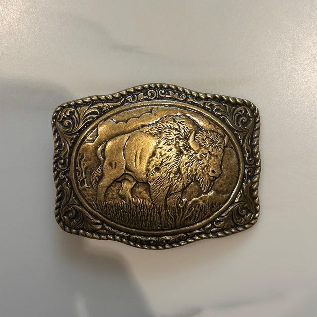Fibbia Cintura Western Crumrine Con Bufalo, Tono Argento, Larghezza 1.5 Pollici, Modello 38058