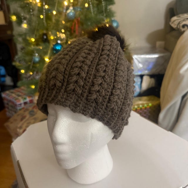 A customer's finished Snowy Wheat Stitch Puff Crochet Beanie Pattern