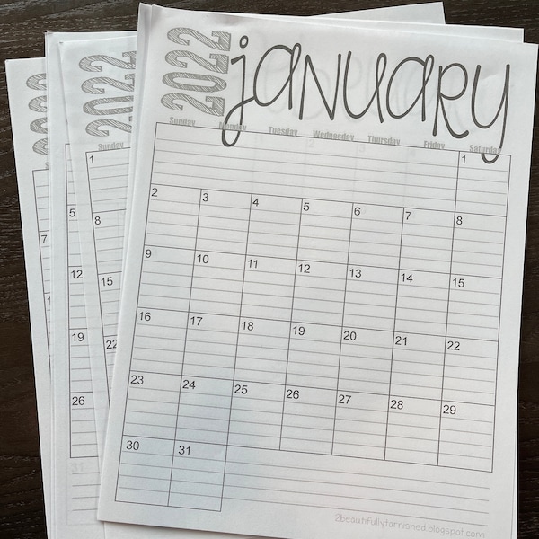 2026 Monday Start Lined & Unlined Monthly Calendars 8.5x11 LANDSCAPE