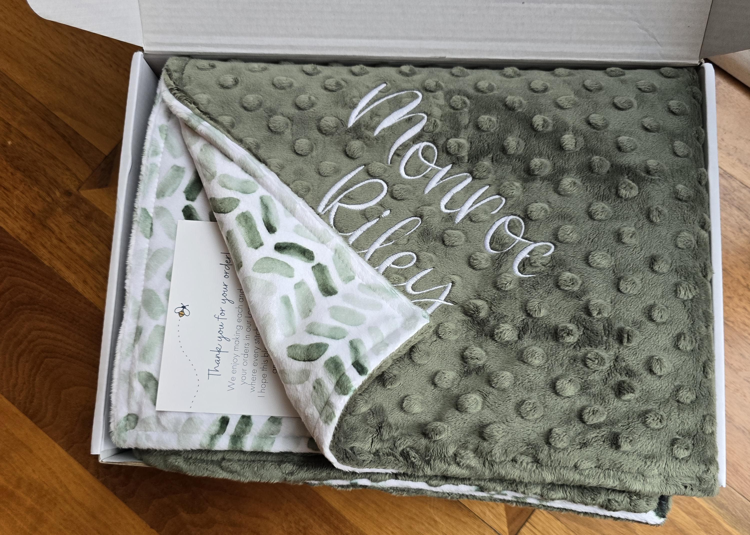 Personalized Blanket for Baby Boy, Green Minky Blanket with Name, Name Baby Shower Gift, Embroidered Minky Blanket for Newborn