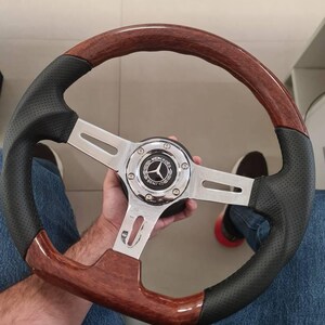 Steering Wheel Used Flat Bottom Ergonomic Wood Chrome Black