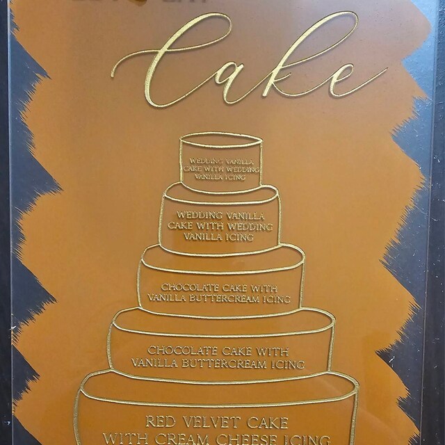 Acrylic Cake Menu Sign | Wedding Cake Flavors Sign | Cake Table