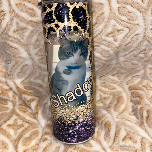 20 OZ Seamless Purple Glitter Leopard Photo Skinny Tumbler Design ...