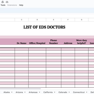 Google Sheets List of EDS Doctors in the US - Etsy