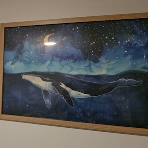 月下のクジラの水彩画 | クジラのプリント | クジラとボート | クジラ