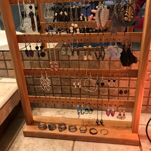 Jewelry Organizer Peruvian Walnut Earring Holder, Wall Mount, Wooden, 2  Necklace Bars. 72 Pairs of Earrings, 19 Pegs. Jewelry Holder 
