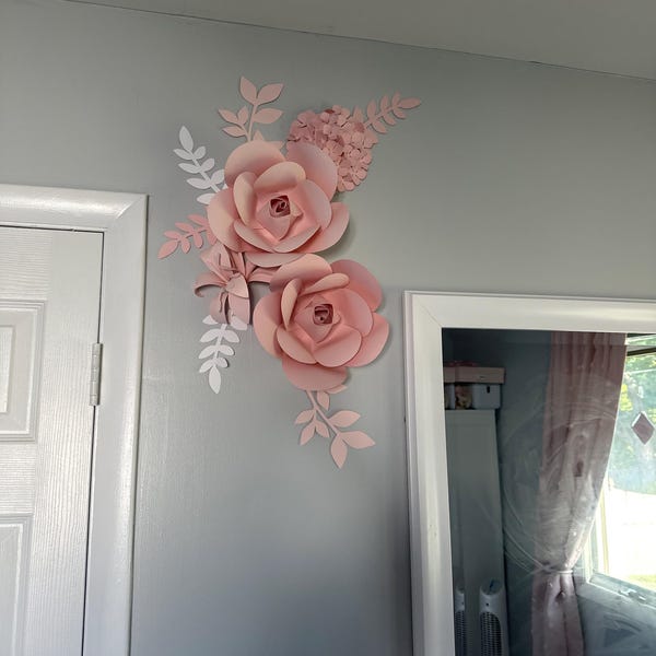 Paper Flowers Wall Decor, Blush, White and Grey Paper Flowers, Nursery ...