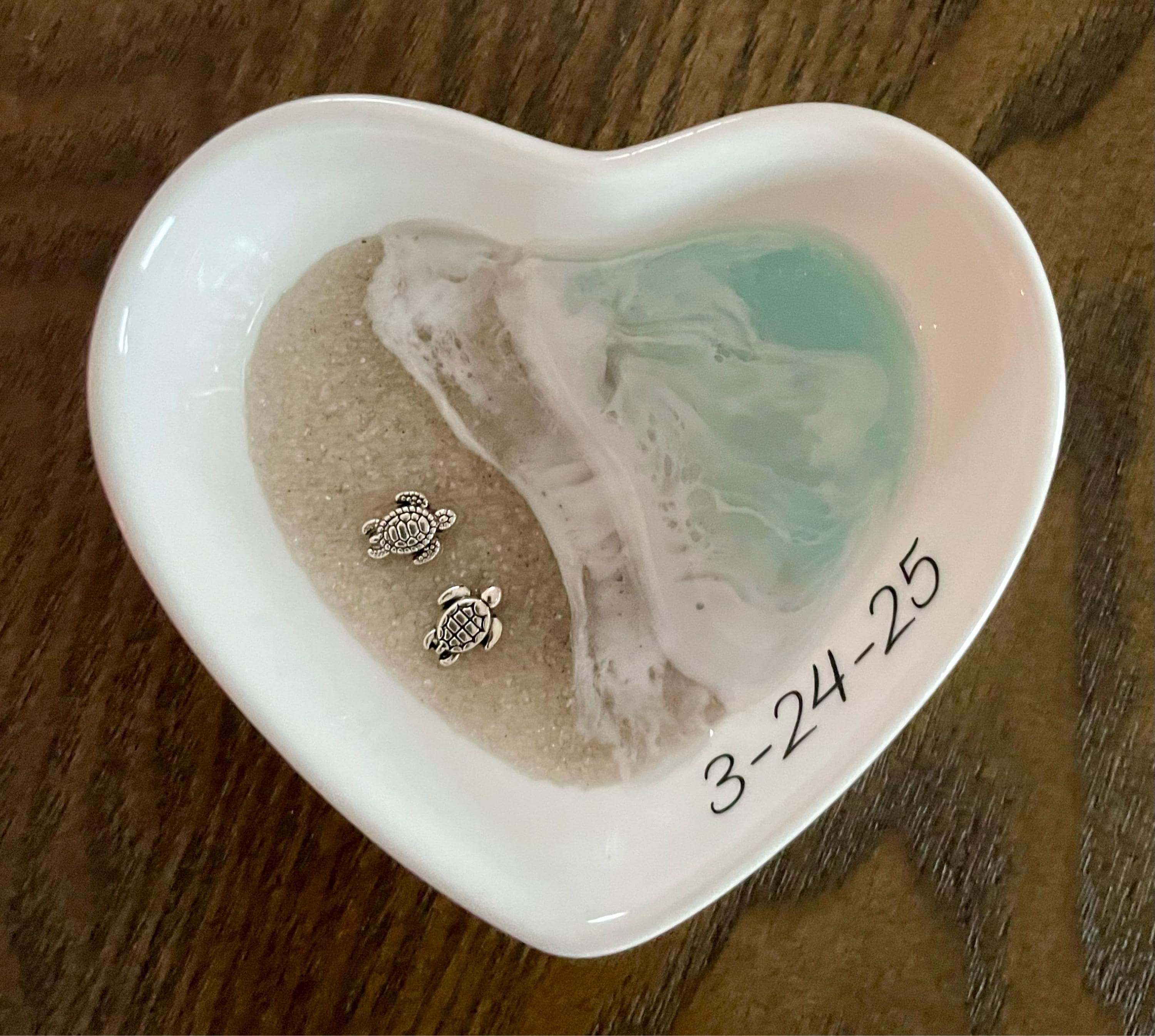 Personalized Turtle Ring Dish Custom Wedding Gift Engagement Engaged Fiancé Wife Custom Ocean Decor Beach Ceramic Heart Woman Anniversary