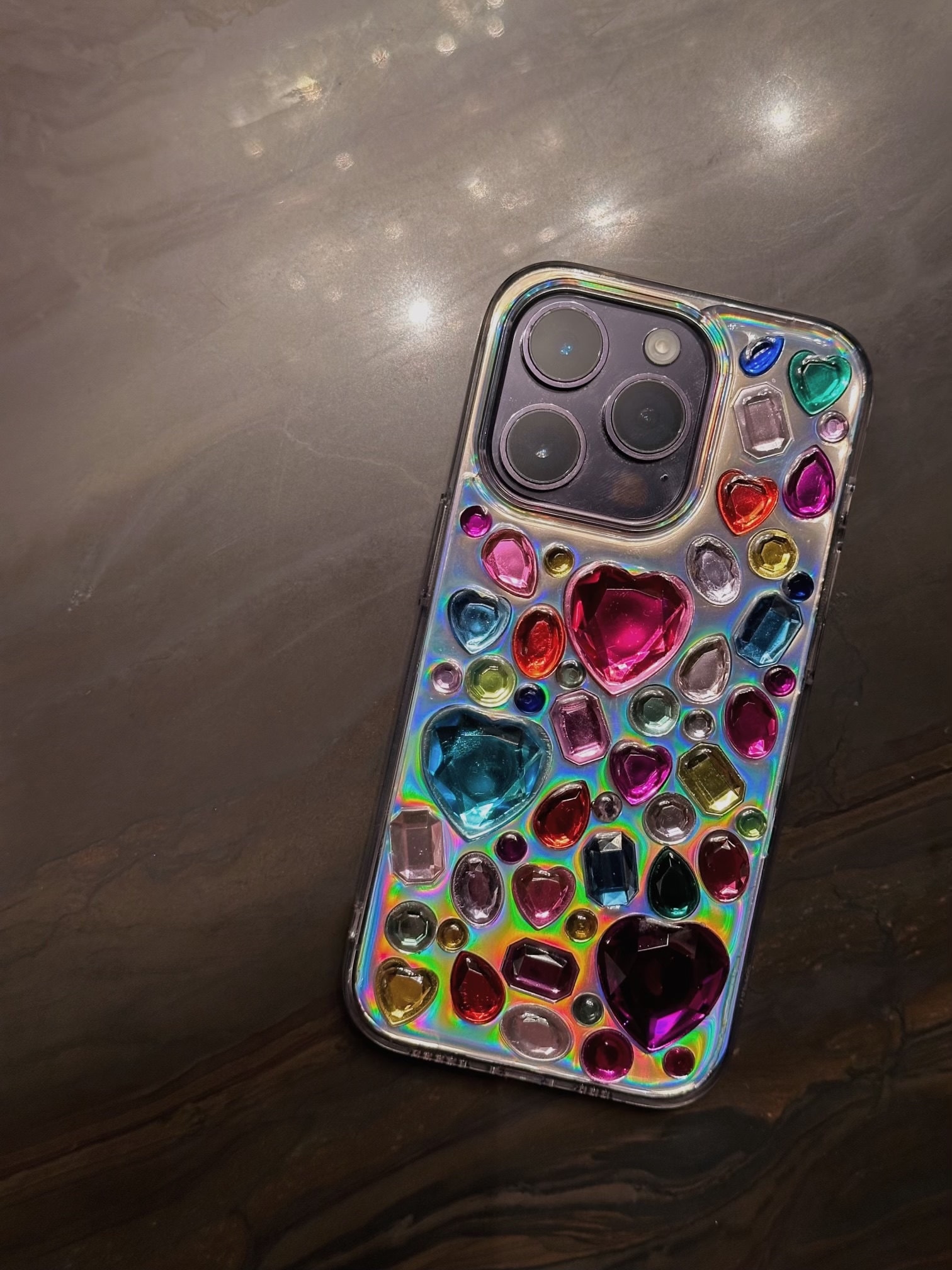 Bling Rhinestone 3D Phone Case, Holographic Insert Phone Case, Glitter iPhone Case, Hearts Phone Case for iPhone 12/13/14/15 Pro Max, Galaxy
