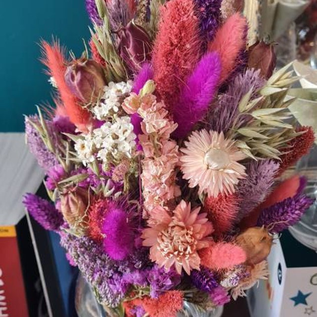 Pink Dried Flower Arrangement in a Glass Milk Bottle Vase - Etsy