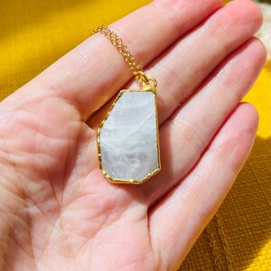 Customer photo, Large Raw Rainbow Moonstone Necklace