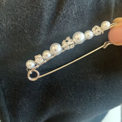 Attache De Traîne/broche De Robe Mariée Ou Soirée, Noir/blanc, Métal Et Perles, Neuf